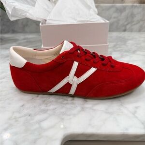 Veronica Beard Riviera Suede Sneakers in Poppy